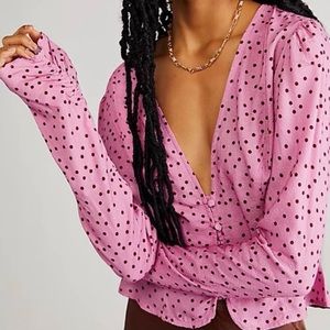 Free People Maye Printed Top Pretty Pink For VALENTINES‎ DAY M